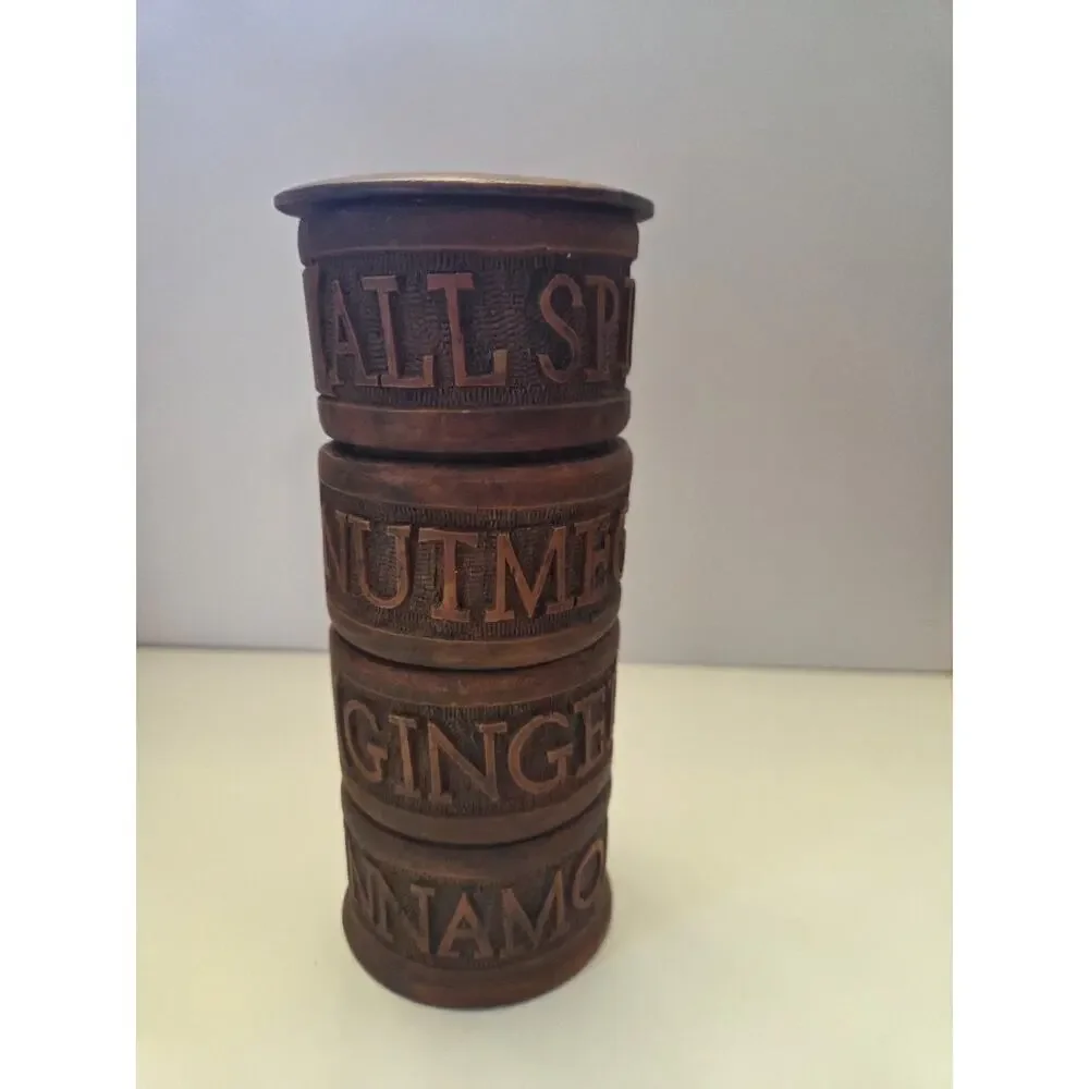 Vintage TreenwWooden Stackable Spice Tower - 4-Piece Set